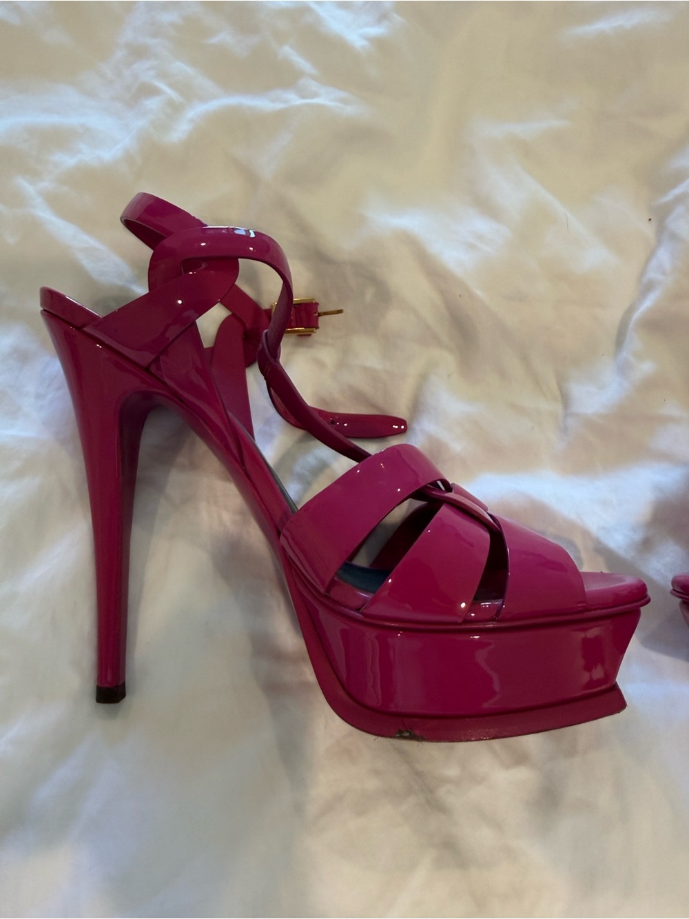Saint Laurent Fuchsia Patent Platform Sandals
